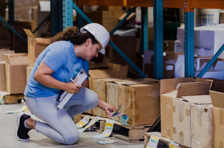 A 3PL worker checking boxes for shipping.